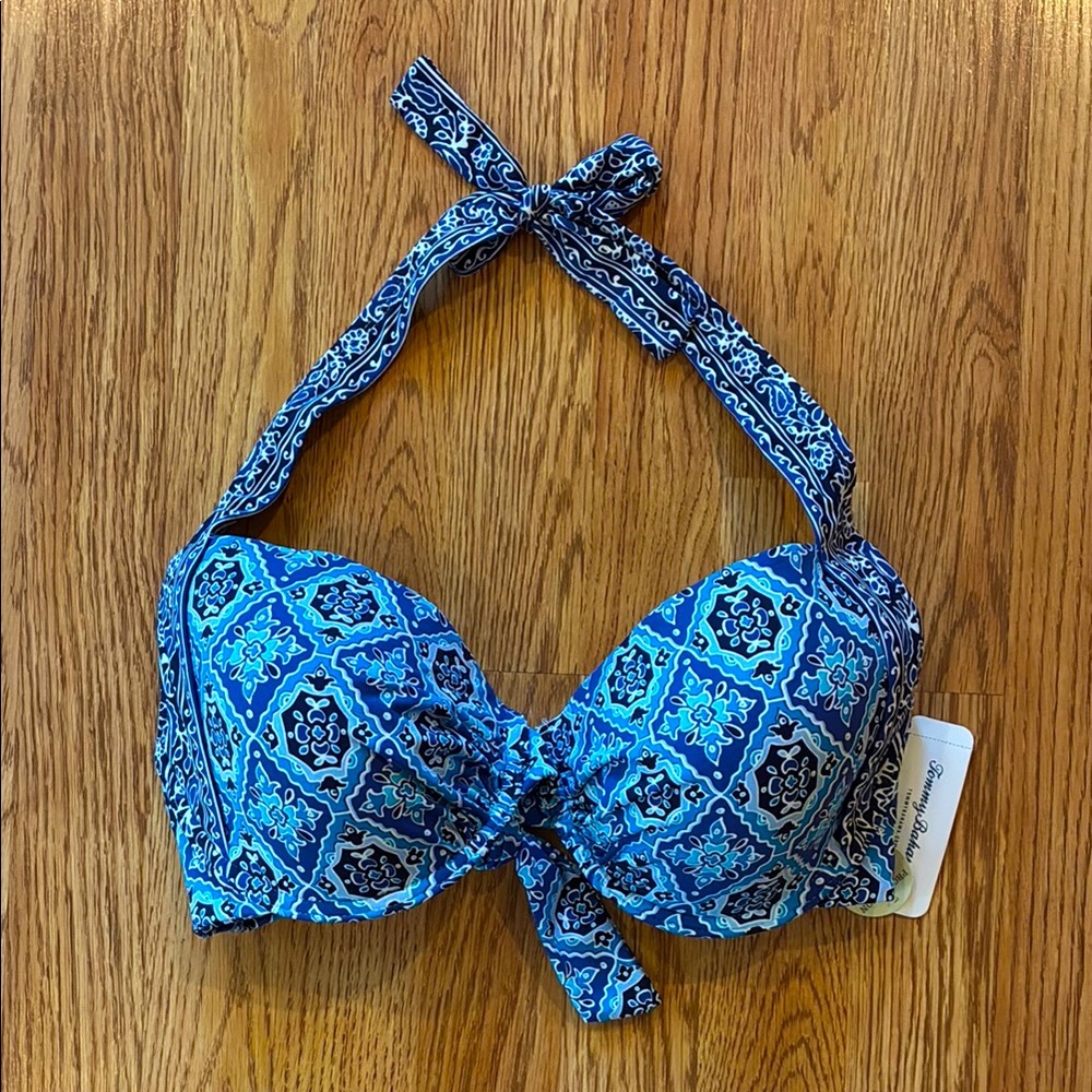 Tommy Bahama Blue & Navy Patterned Halter Bikini Top